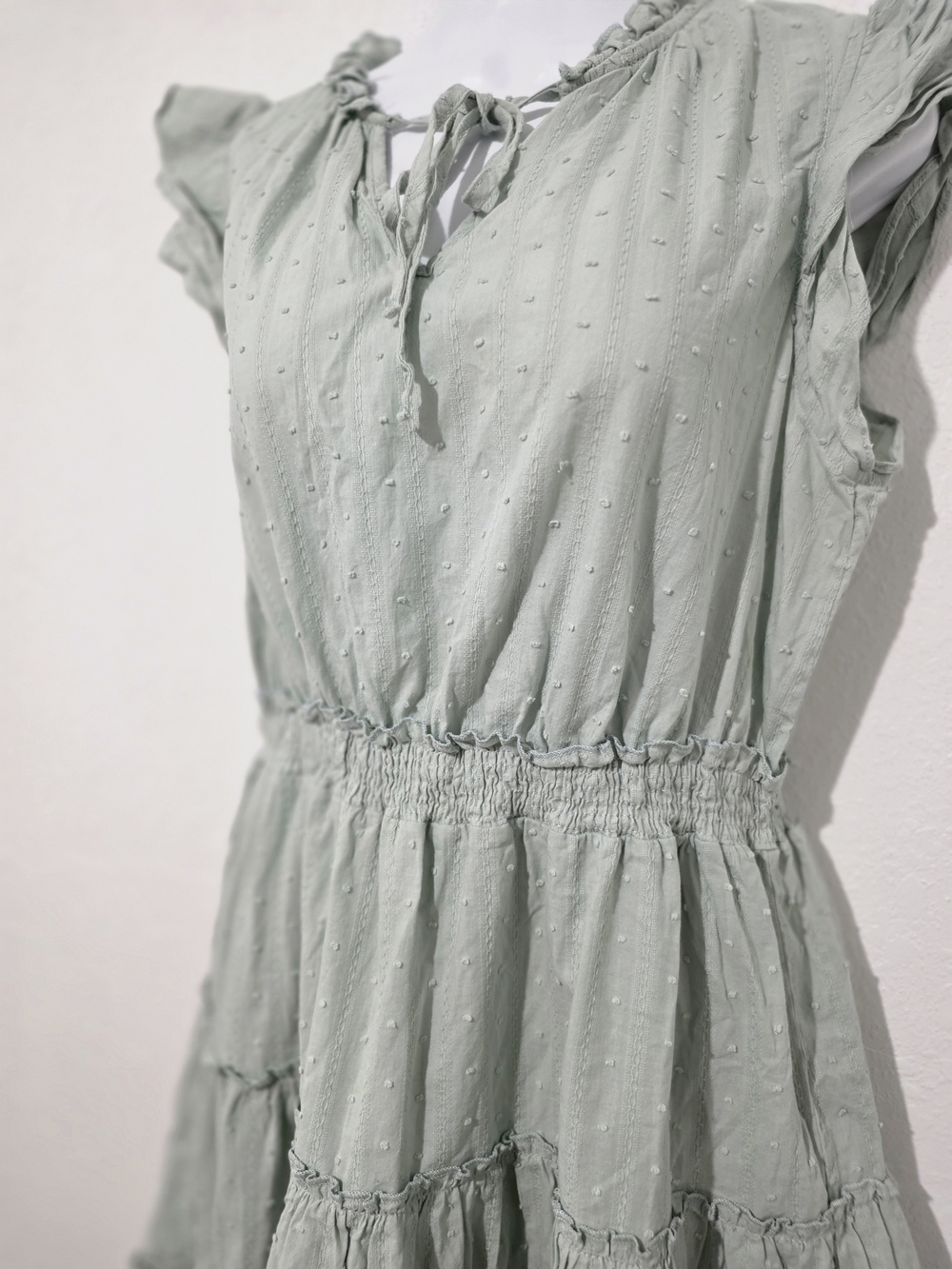 Sweet Wanderer Sage Green Swiss Dot Tiered Dress - Size XL - Picture 2 of 5